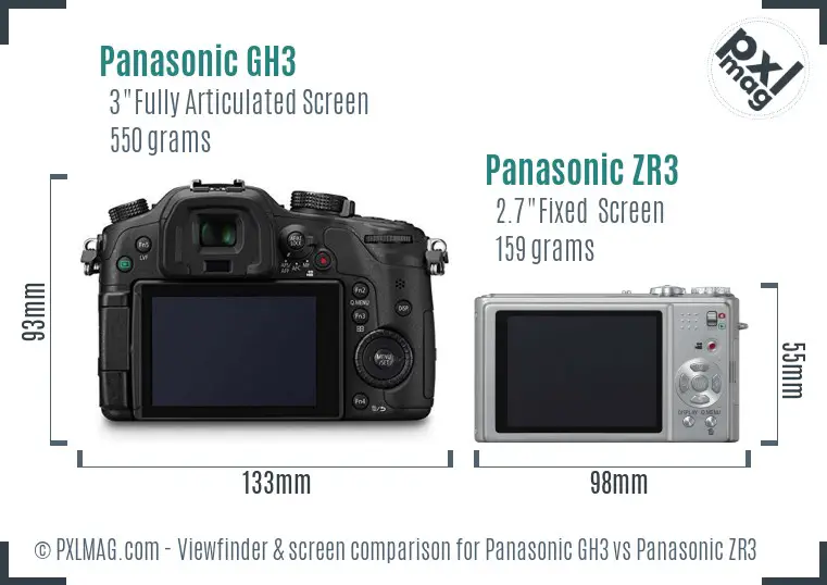 Panasonic GH3 vs Panasonic ZR3 Screen and Viewfinder comparison