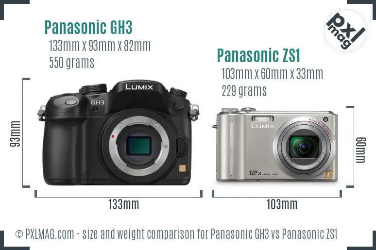 Panasonic GH3 vs Panasonic ZS1 size comparison