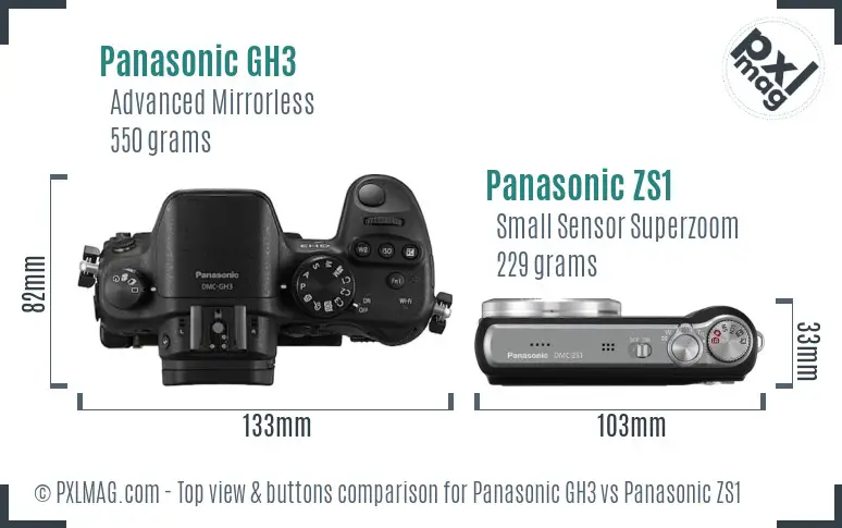 Panasonic GH3 vs Panasonic ZS1 top view buttons comparison
