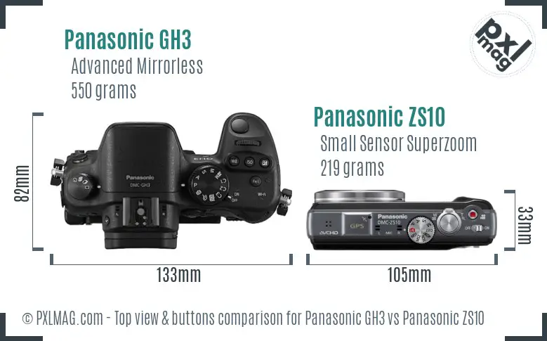 Panasonic GH3 vs Panasonic ZS10 top view buttons comparison