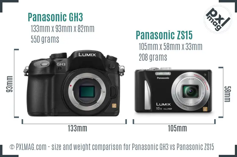 Panasonic GH3 vs Panasonic ZS15 size comparison