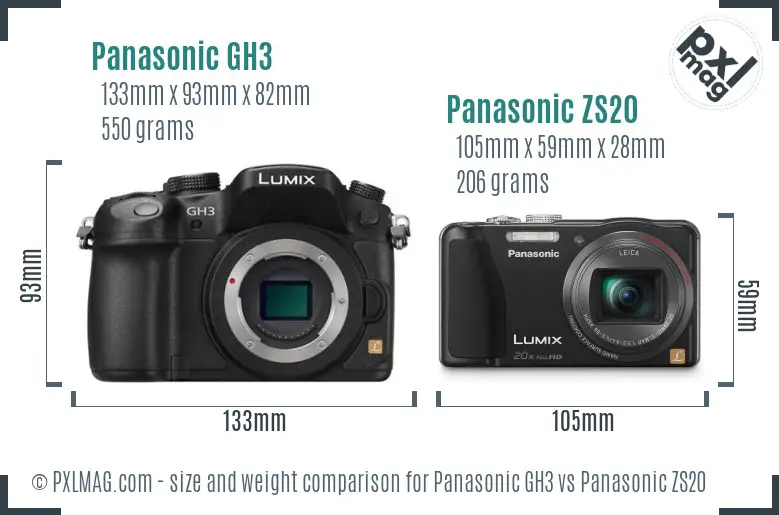 Panasonic GH3 vs Panasonic ZS20 size comparison