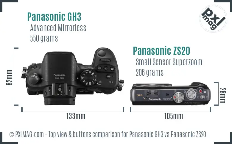 Panasonic GH3 vs Panasonic ZS20 top view buttons comparison