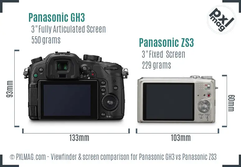 Panasonic GH3 vs Panasonic ZS3 Screen and Viewfinder comparison