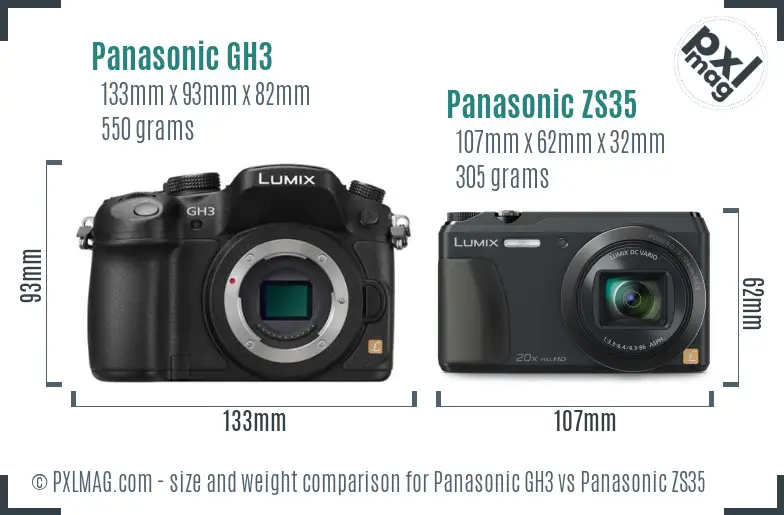 Panasonic GH3 vs Panasonic ZS35 size comparison