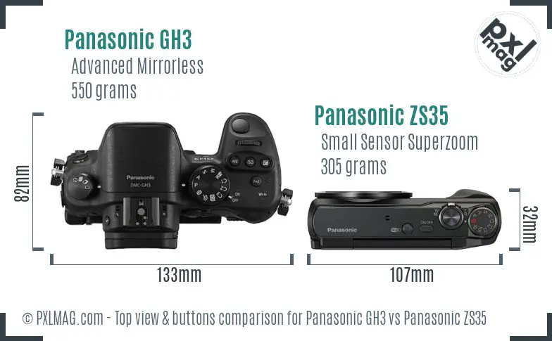 Panasonic GH3 vs Panasonic ZS35 top view buttons comparison