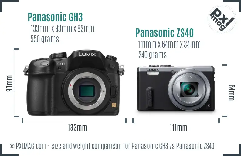 Panasonic GH3 vs Panasonic ZS40 size comparison