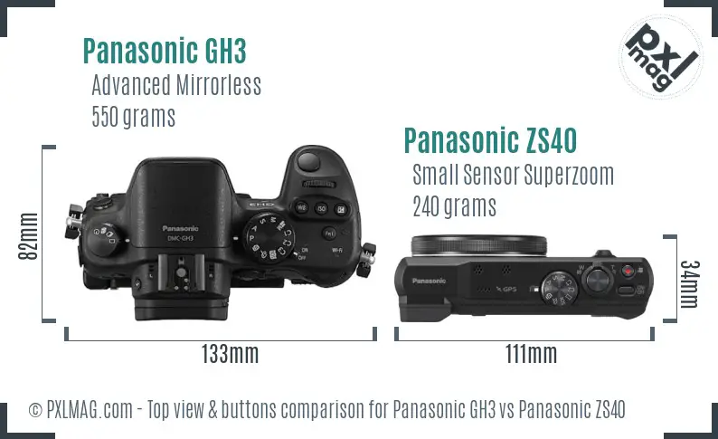 Panasonic GH3 vs Panasonic ZS40 top view buttons comparison