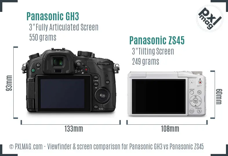 Panasonic GH3 vs Panasonic ZS45 Screen and Viewfinder comparison