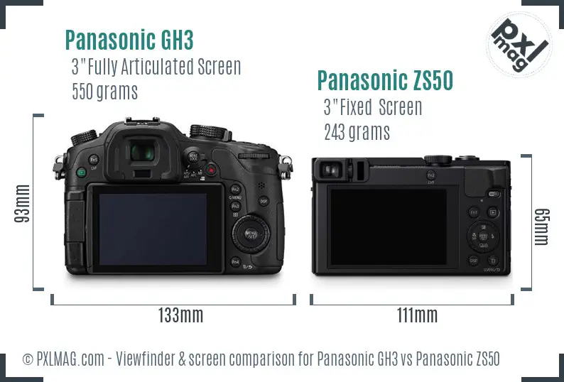 Panasonic GH3 vs Panasonic ZS50 Screen and Viewfinder comparison