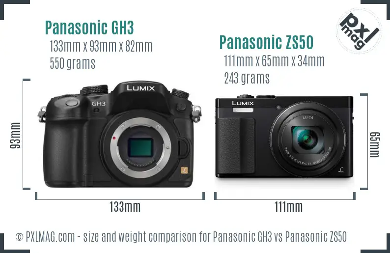 Panasonic GH3 vs Panasonic ZS50 size comparison