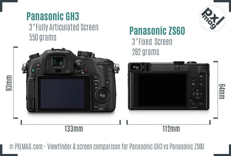 Panasonic GH3 vs Panasonic ZS60 Screen and Viewfinder comparison