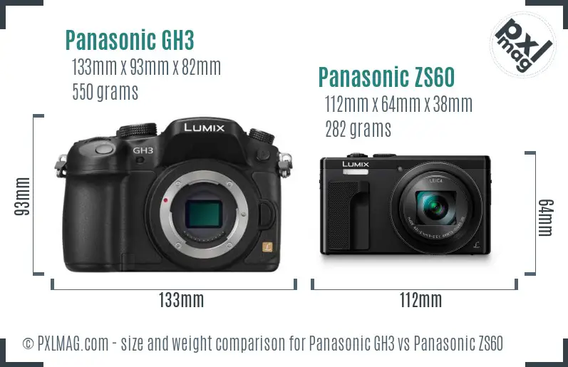Panasonic GH3 vs Panasonic ZS60 size comparison