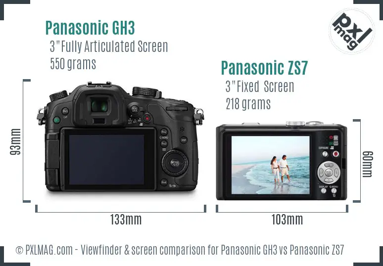 Panasonic GH3 vs Panasonic ZS7 Screen and Viewfinder comparison