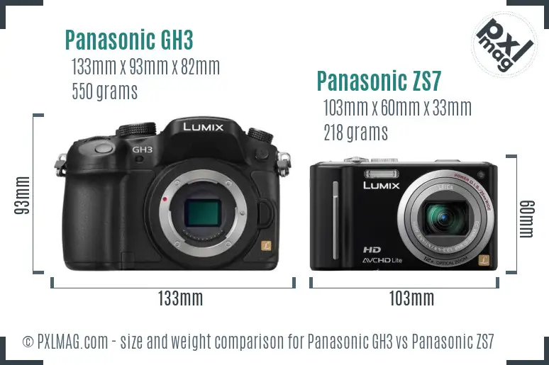 Panasonic GH3 vs Panasonic ZS7 size comparison