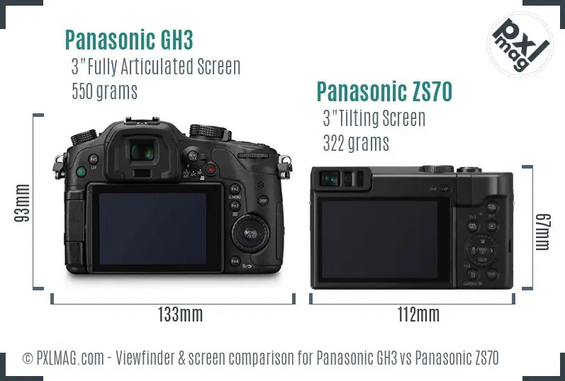 Panasonic GH3 vs Panasonic ZS70 Screen and Viewfinder comparison