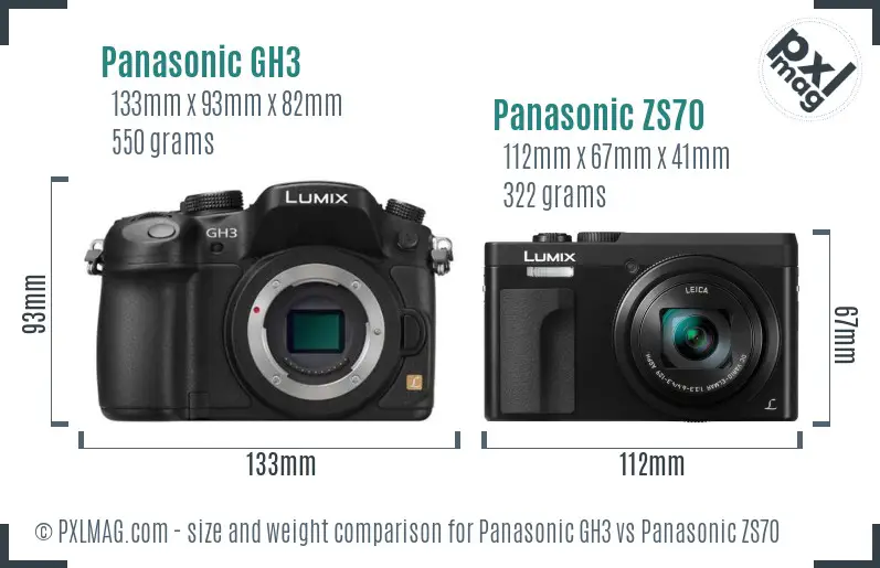 Panasonic GH3 vs Panasonic ZS70 size comparison