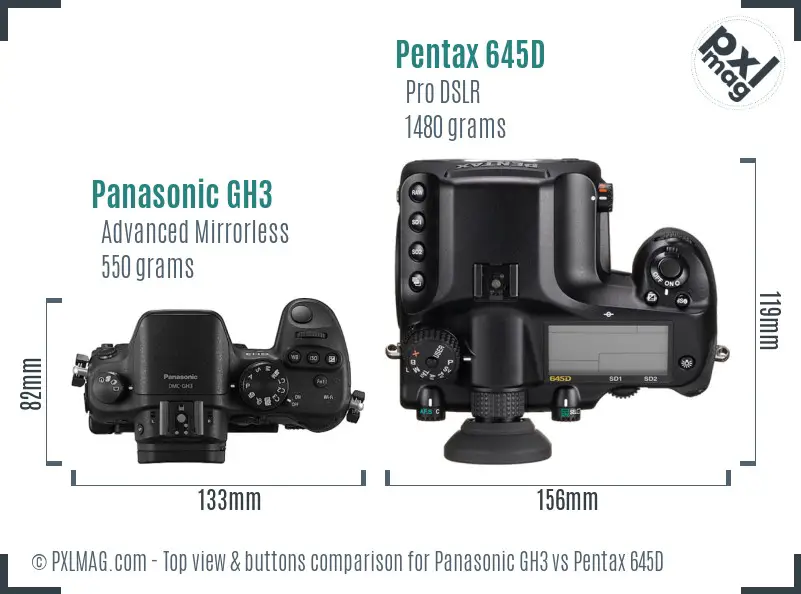 Panasonic GH3 vs Pentax 645D top view buttons comparison