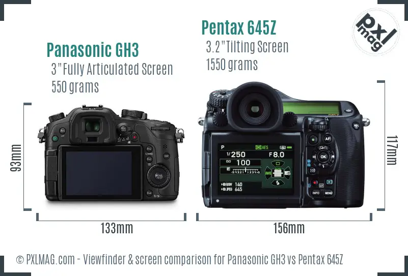 Panasonic GH3 vs Pentax 645Z Screen and Viewfinder comparison