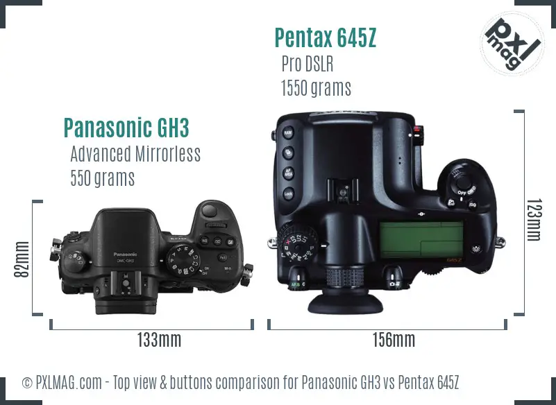 Panasonic GH3 vs Pentax 645Z top view buttons comparison