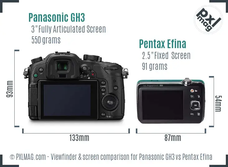 Panasonic GH3 vs Pentax Efina Screen and Viewfinder comparison