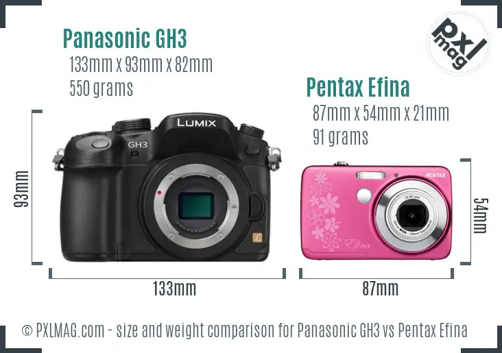 Panasonic GH3 vs Pentax Efina size comparison