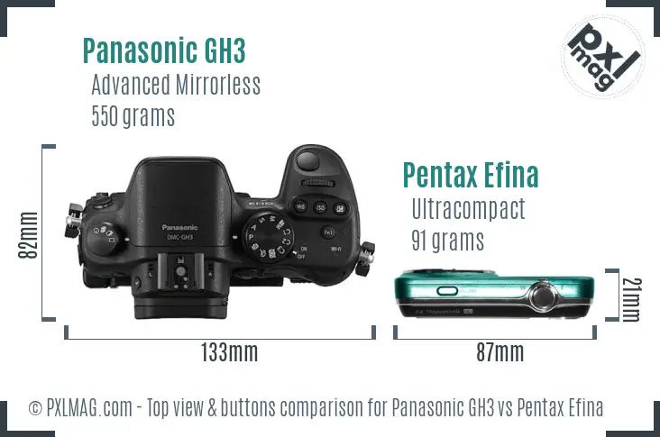Panasonic GH3 vs Pentax Efina top view buttons comparison