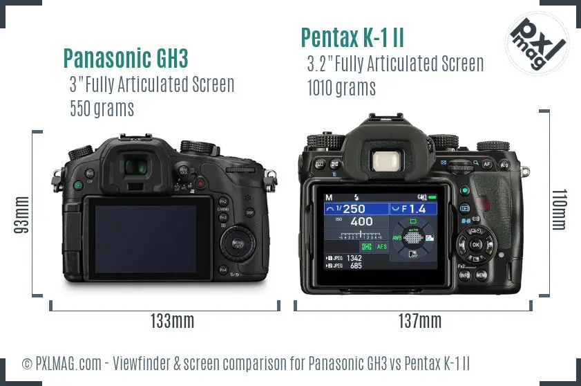 Panasonic GH3 vs Pentax K-1 II Screen and Viewfinder comparison