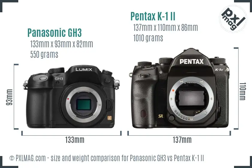 Panasonic GH3 vs Pentax K-1 II size comparison