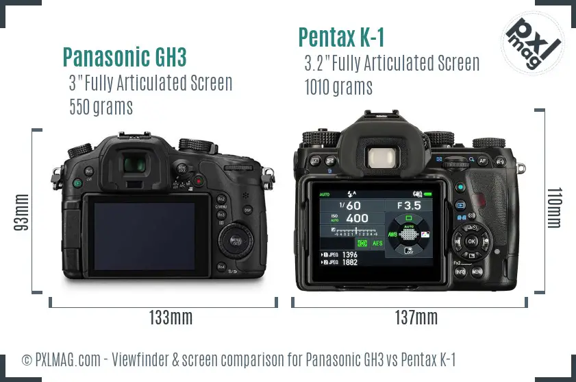 Panasonic GH3 vs Pentax K-1 Screen and Viewfinder comparison