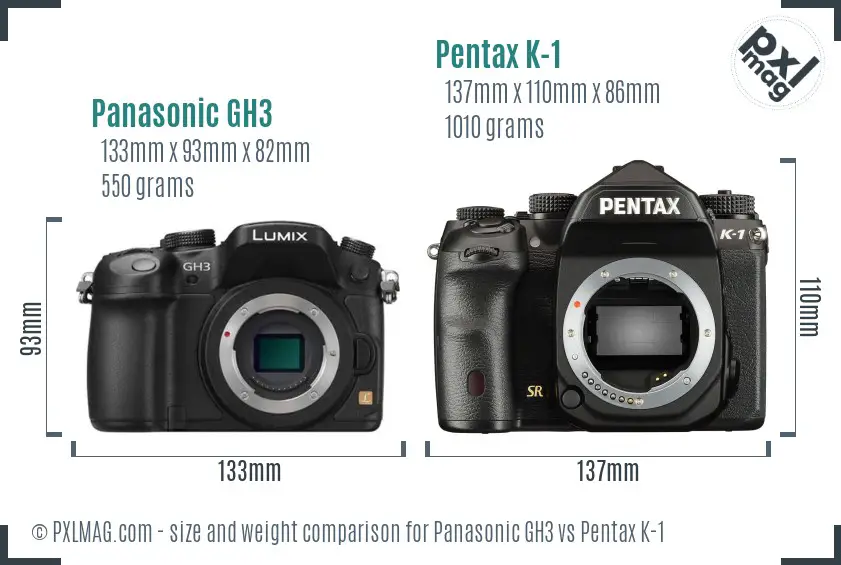 Panasonic GH3 vs Pentax K-1 size comparison