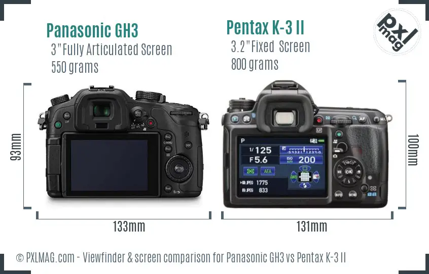 Panasonic GH3 vs Pentax K-3 II Screen and Viewfinder comparison