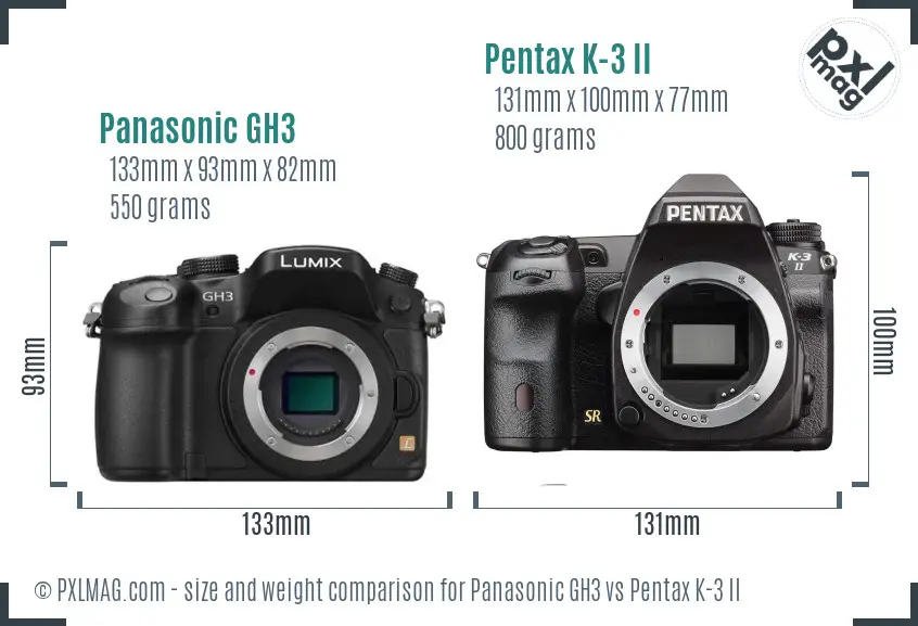 Panasonic GH3 vs Pentax K-3 II size comparison