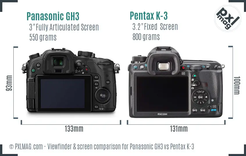 Panasonic GH3 vs Pentax K-3 Screen and Viewfinder comparison
