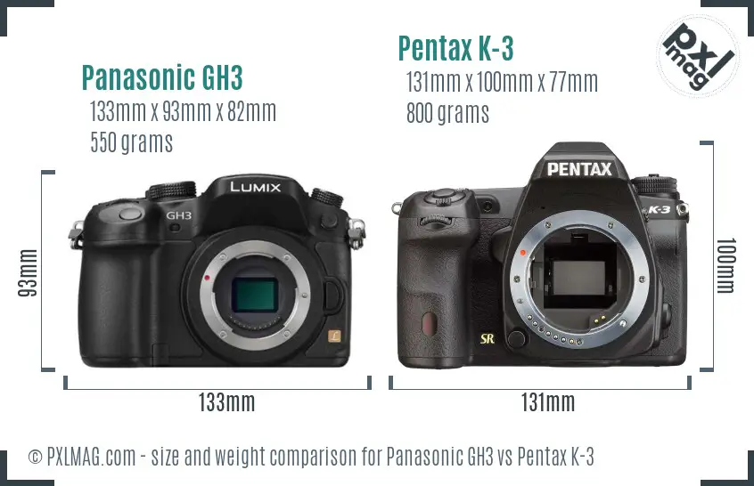 Panasonic GH3 vs Pentax K-3 size comparison