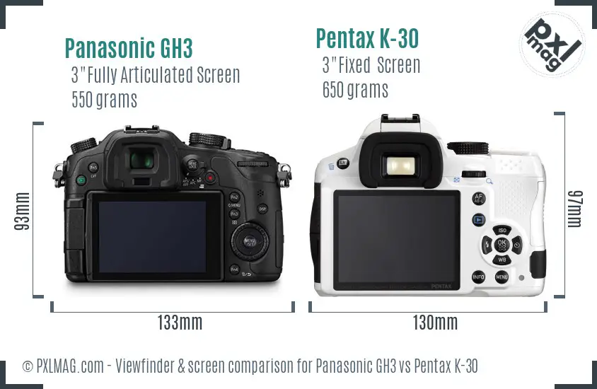 Panasonic GH3 vs Pentax K-30 Screen and Viewfinder comparison