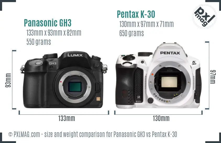 Panasonic GH3 vs Pentax K-30 size comparison