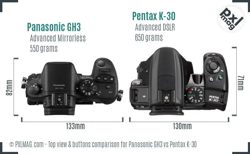 Panasonic GH3 vs Pentax K-30 top view buttons comparison