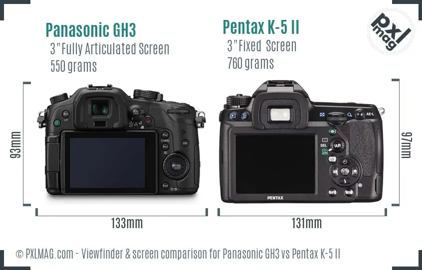 Panasonic GH3 vs Pentax K-5 II Screen and Viewfinder comparison