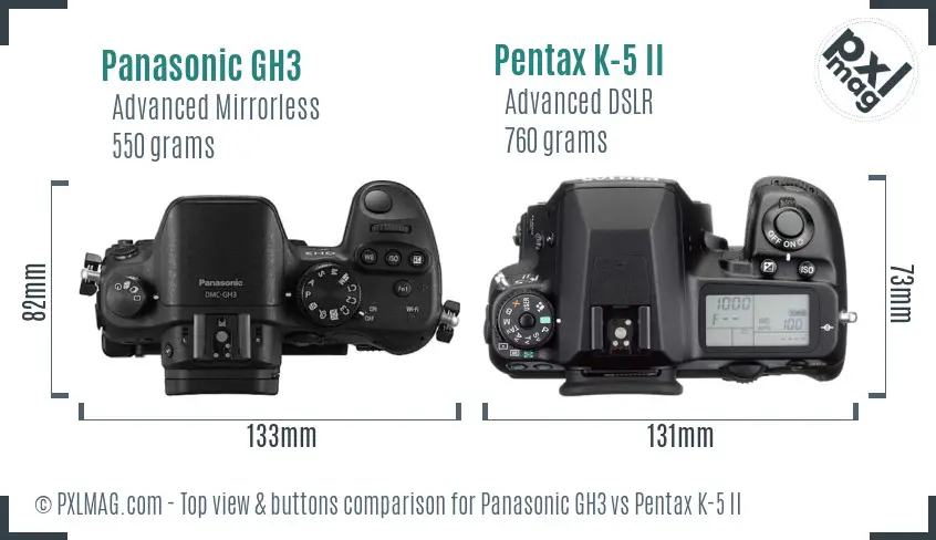 Panasonic GH3 vs Pentax K-5 II top view buttons comparison