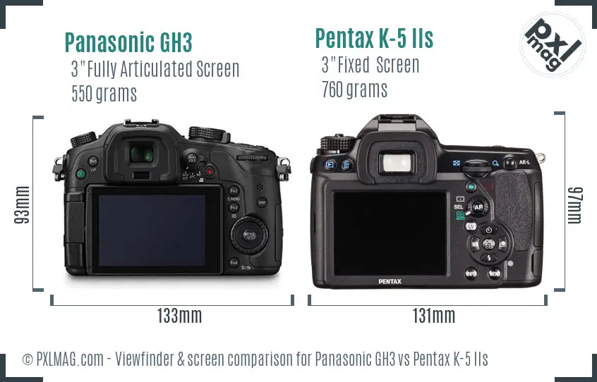 Panasonic GH3 vs Pentax K-5 IIs Screen and Viewfinder comparison