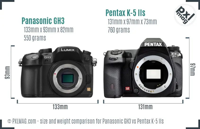 Panasonic GH3 vs Pentax K-5 IIs size comparison
