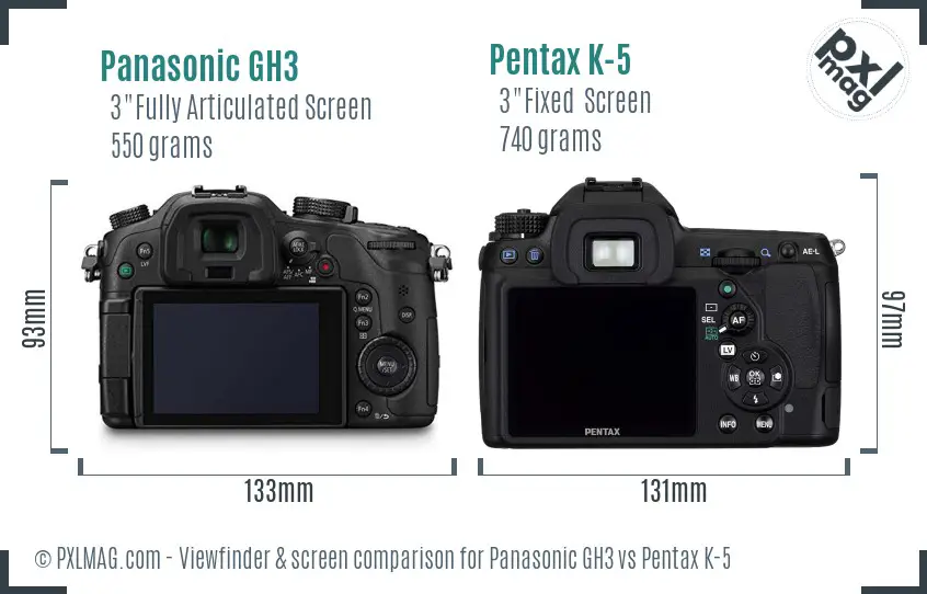 Panasonic GH3 vs Pentax K-5 Screen and Viewfinder comparison