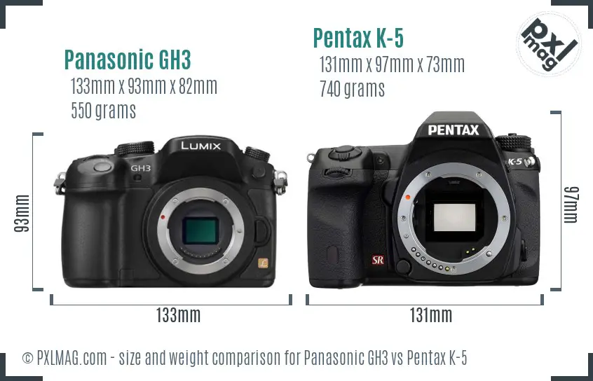 Panasonic GH3 vs Pentax K-5 size comparison