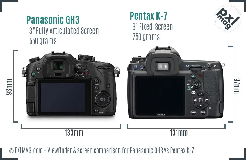 Panasonic GH3 vs Pentax K-7 Screen and Viewfinder comparison