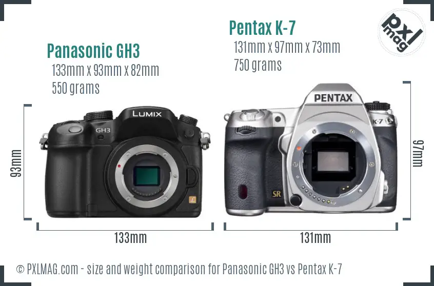 Panasonic GH3 vs Pentax K-7 size comparison
