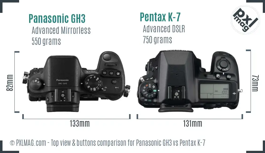 Panasonic GH3 vs Pentax K-7 top view buttons comparison