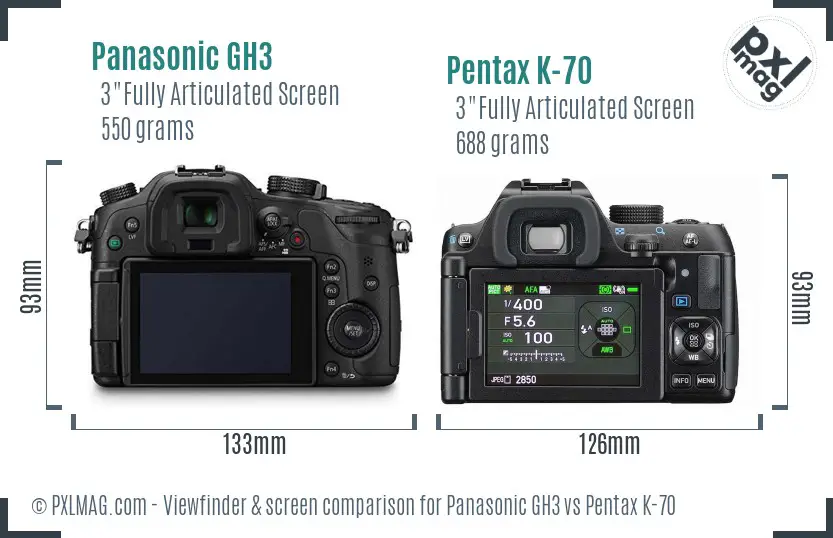 Panasonic GH3 vs Pentax K-70 Screen and Viewfinder comparison