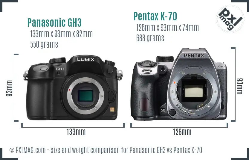 Panasonic GH3 vs Pentax K-70 size comparison