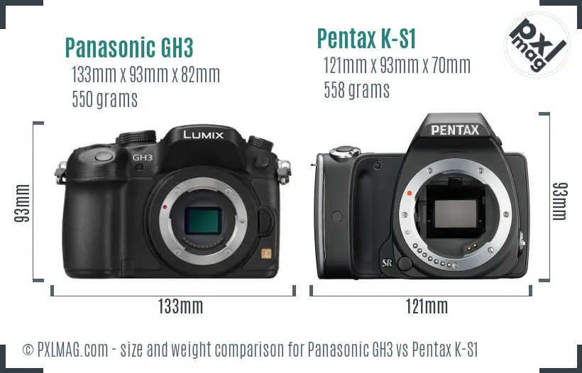 Panasonic GH3 vs Pentax K-S1 size comparison